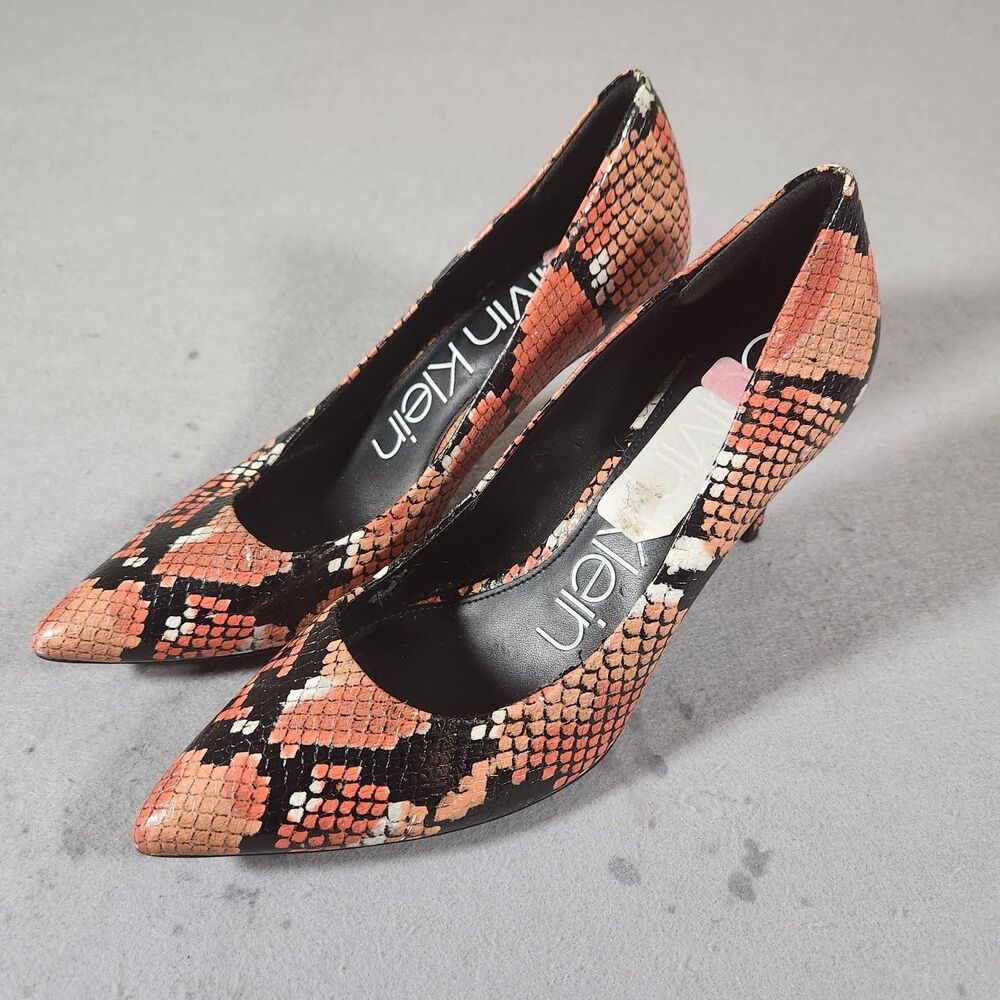 Calvin Klein Gayle Pumps in an orange and black snake-print pattern Size 7.5